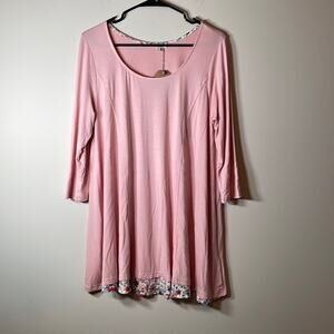 Kori America Light Pink Floral Hem Long Sleeve Tunic Top Size‎ S